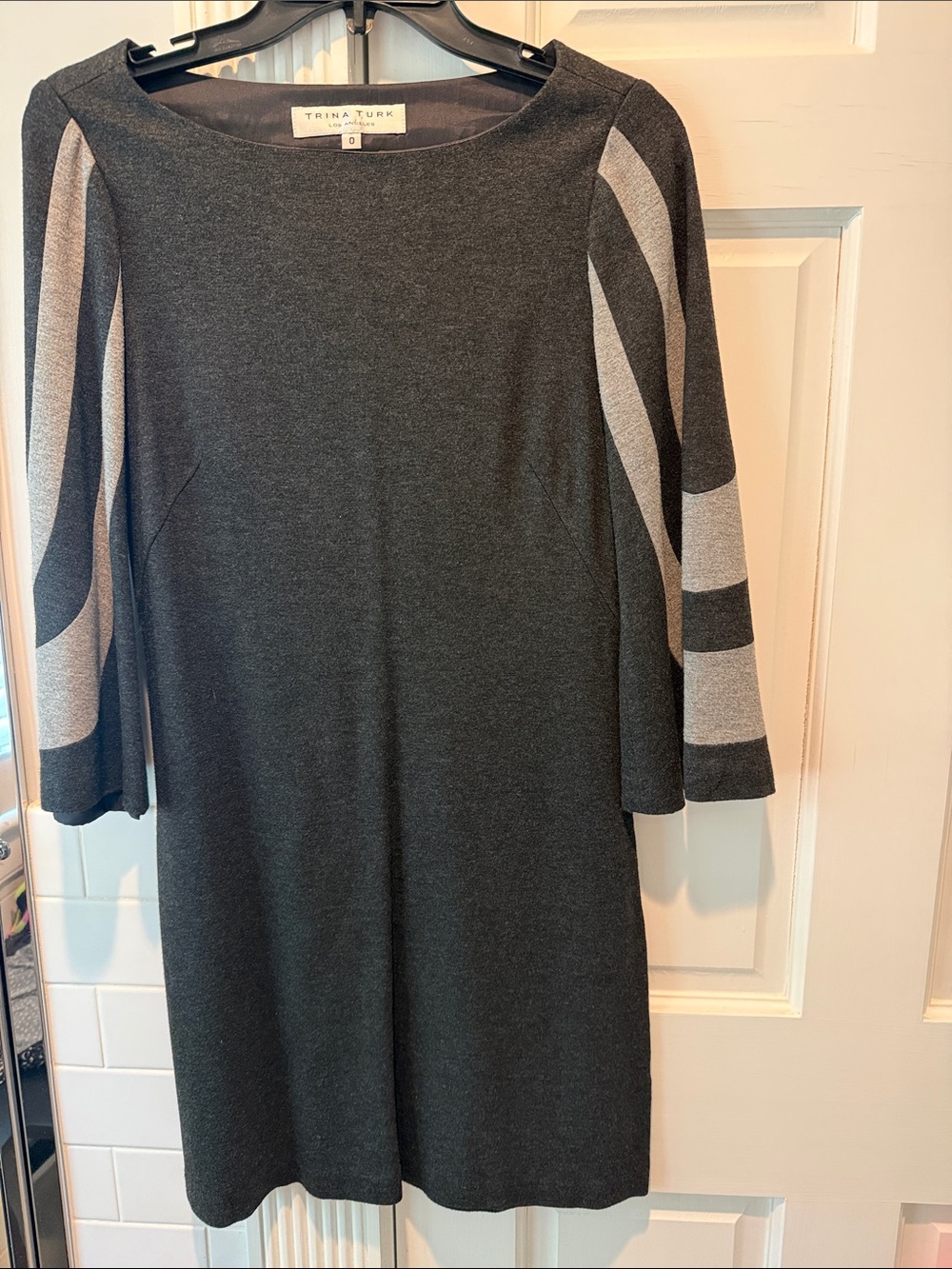 Trina Turk Charcoal and Light Gray Contrast-Sleeve Long Sleeve Dress